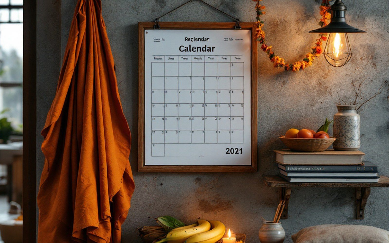 A printed regional calendar sheet on a noticeboard